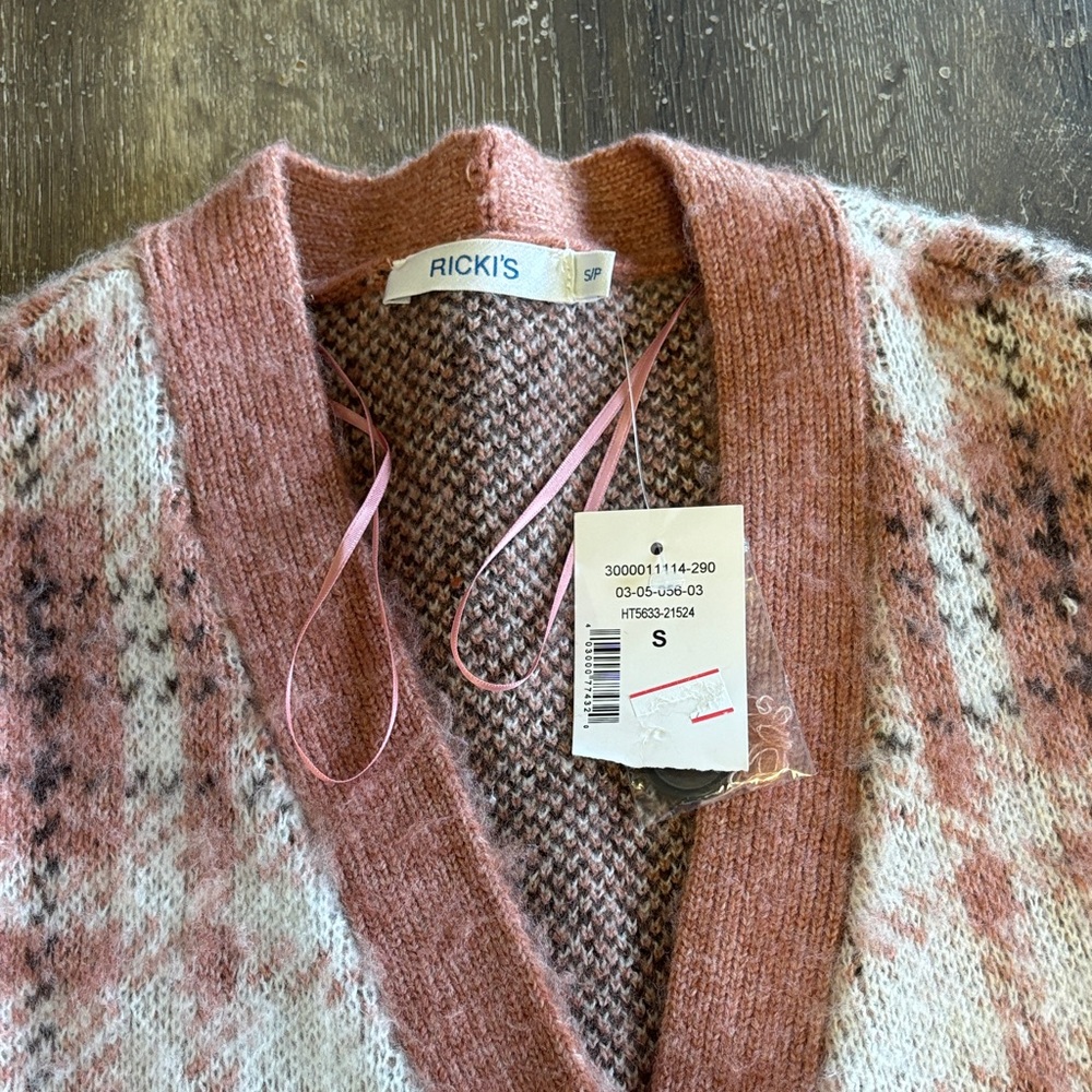 Ricki's Pink Plaid Cardigan Sweater - Picture 2 of 6